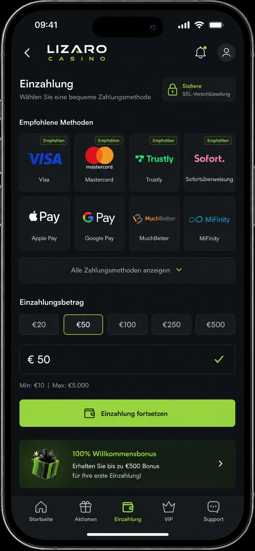 Lizaro Casino App — Casino-Lobby