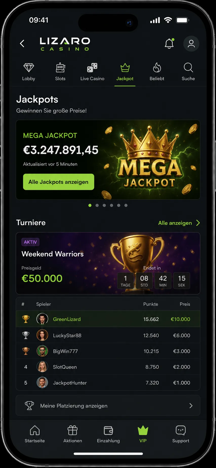 Lizaro Casino App — Slots-Bereich