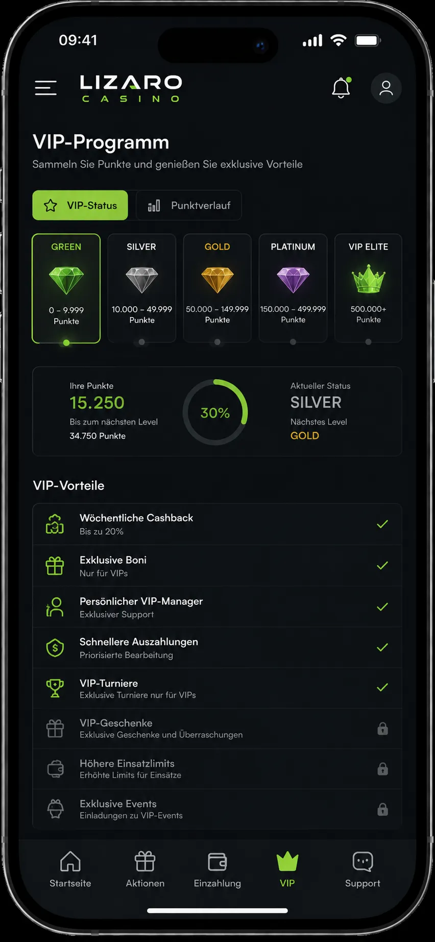 Lizaro Casino App — Kasse / Einzahlung